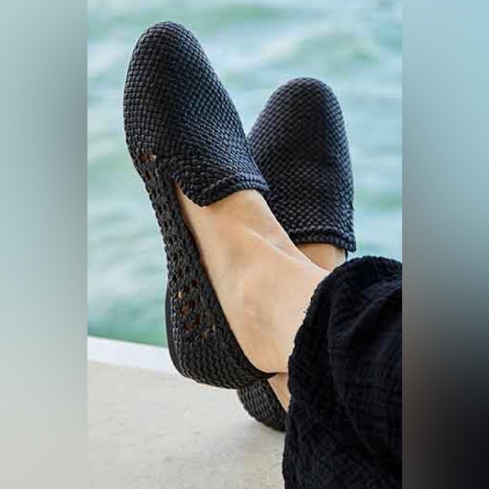 Birdies Handwoven, Vegan-Leather Starling Black Flats- Size 7